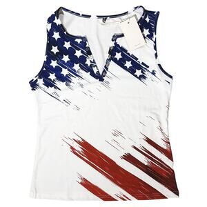 NWT Flamingo American Flag Sleeveless Stretch Top Women's Medium